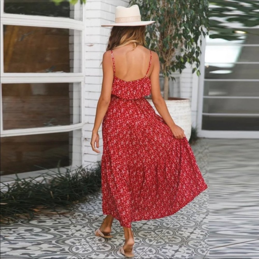 Ruffle Cami Boho Floral Gypsy Print Maxi Dress - Picture 12 of 16